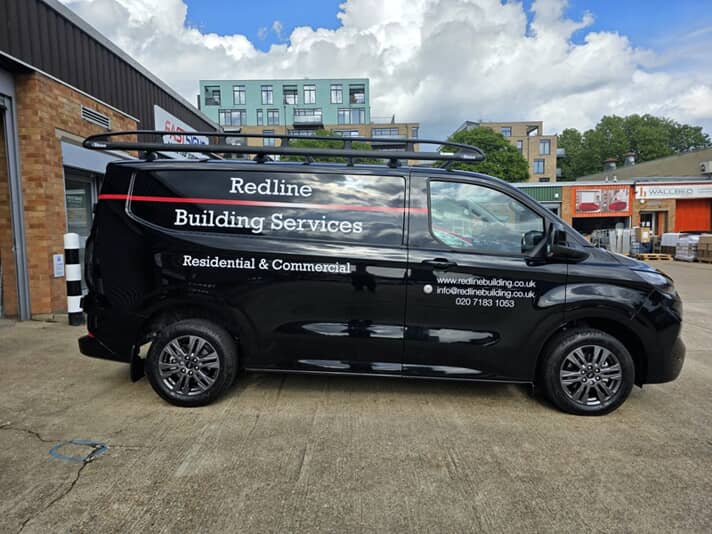 An image of the Redline Building Services van wrap.